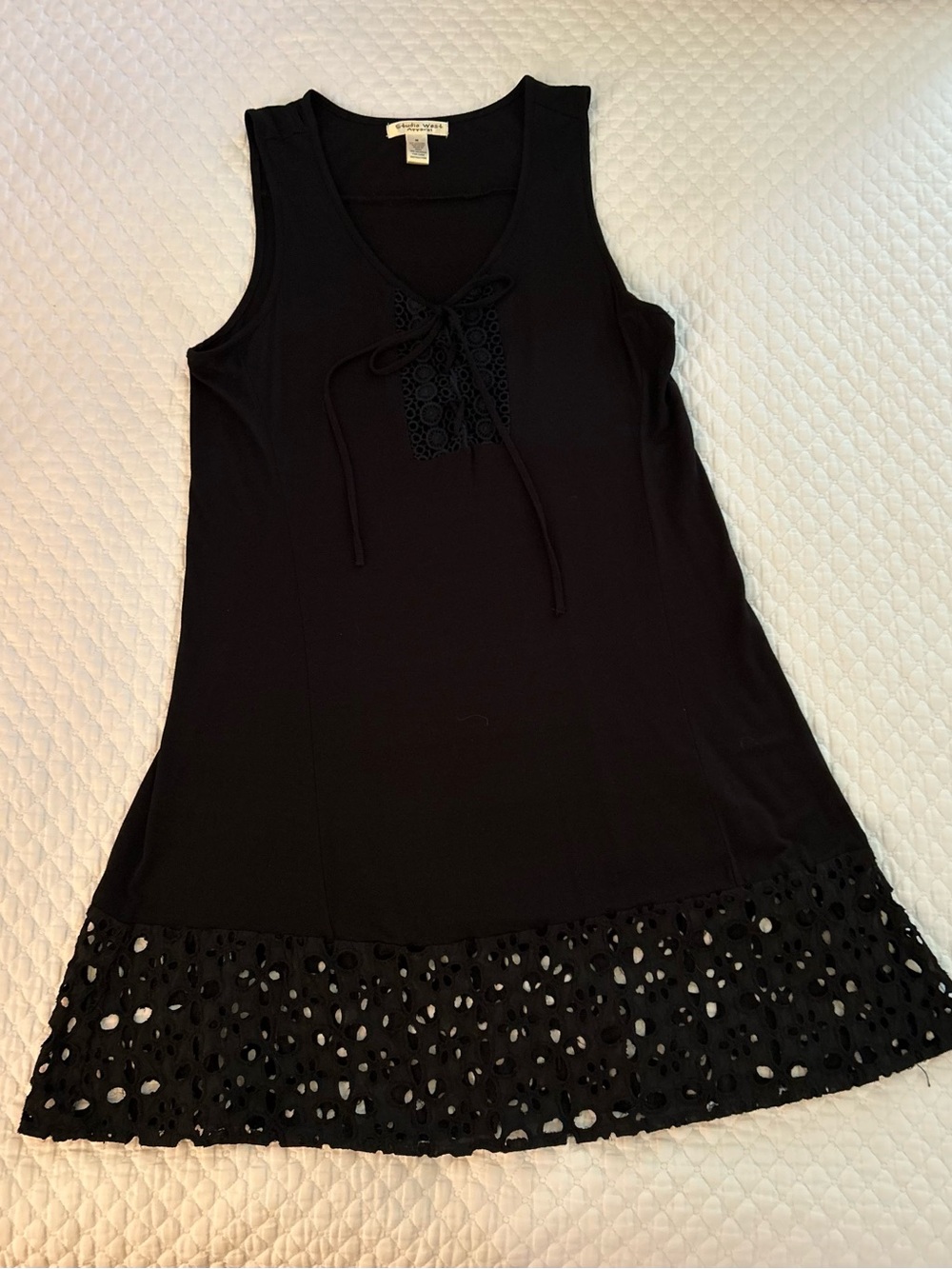 Beach/ Pool Cover Up Studio West Black Scoop Neck Dress with Lace Hem